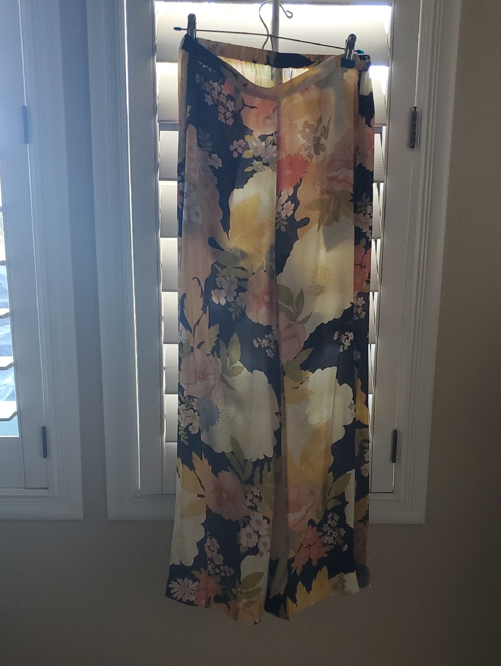 Spell Yellow & Pink Floral Satin Wide-Leg Pants